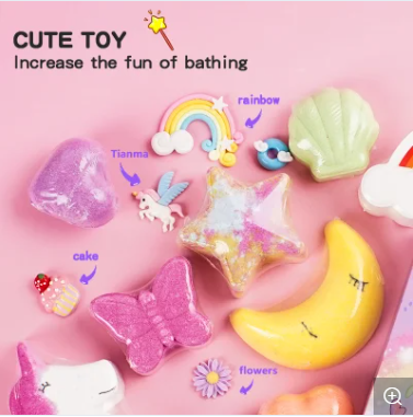 Bombas de banho arco-íris com brinquedos