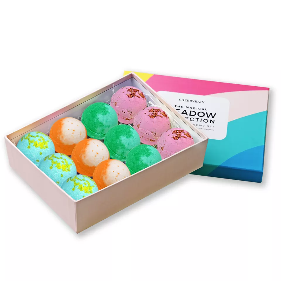 Conjunto de bombas de banho coloridas com lindo conjunto de caixa de presente
